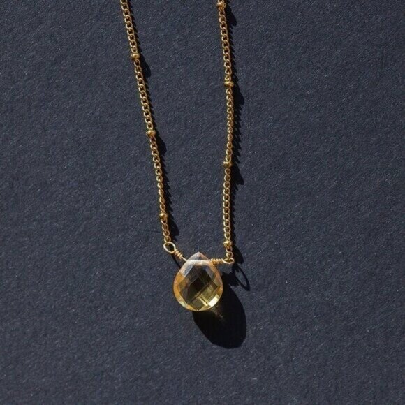 Citrine Pendant Necklace Gorgeous Everyday Necklace Waterproof Non-Tarnish Gold - Picture 2 of 12